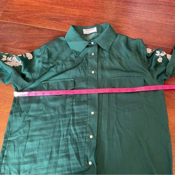 One Teaspoon San Cerena Shirt Green Button Down Embroidered Western Floral XS - Picture 12 of 13